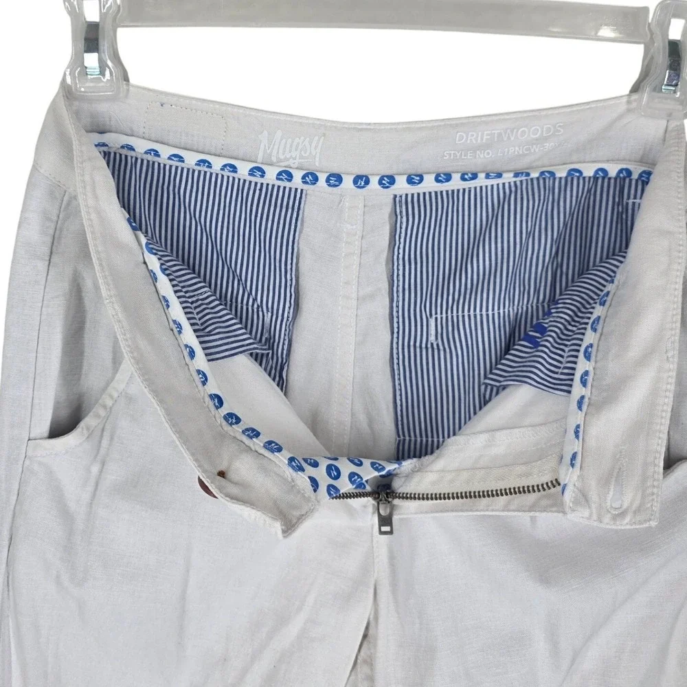 Mugsy Driftwoods Linen Blend Chino Pants Mens 30x32 Ivory White Slim Straight - Picture 10 of 13